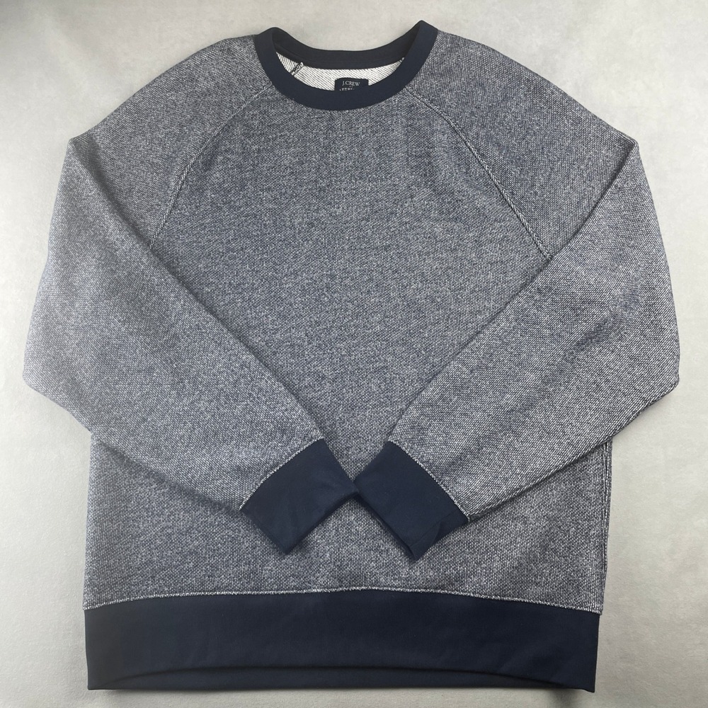 J Crew Authentic Fleece Sweatshirt XL Blue Heathered Raglan Crew Neck Pullover